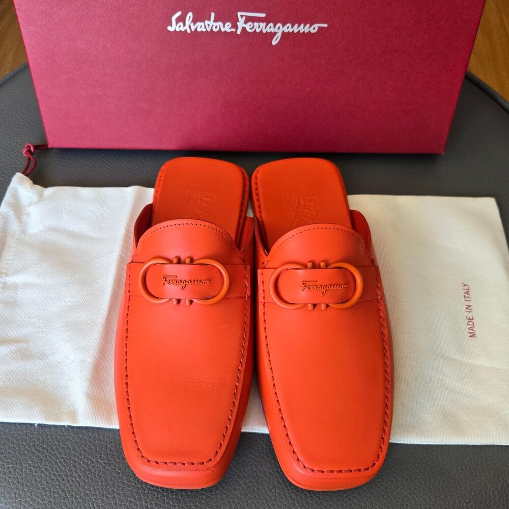 Salvatore Ferragamo Vulcano Red Calf Leather Mule